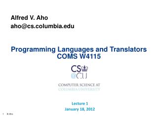 Programming Languages and Translators COMS W4115