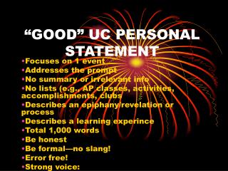 “GOOD” UC PERSONAL STATEMENT