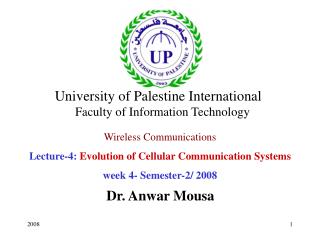 Wireless Communications Lecture-4: Evolution of Cellular Communication Systems