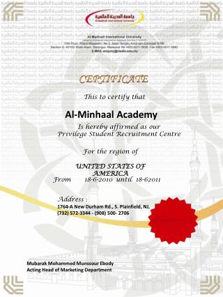 This to certify that Al- Minhaal Academy