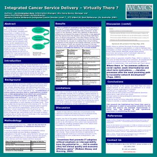 Integrated Cancer Service Delivery – Virtually There ?