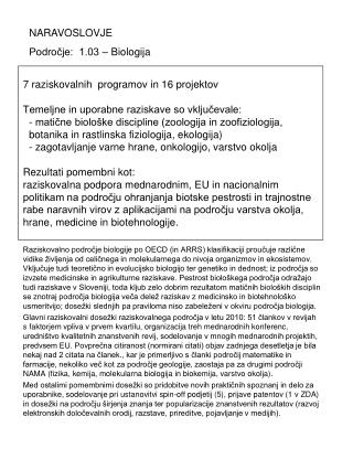 NARAVOSLOVJE Področje: 1.03 – Biologija