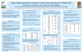 RESULTS Numbers of Holsteins bulls with 3 tailored genetic evaluations