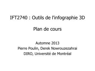 IFT2740 : Outils de l'infographie 3D Plan de cours