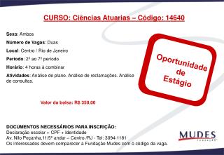 CURSO: Ciências Atuarias – Código: 14640