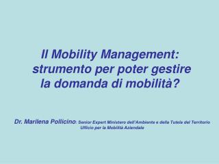 Il Mobility Management: strumento per poter gestire la domanda di mobilità?
