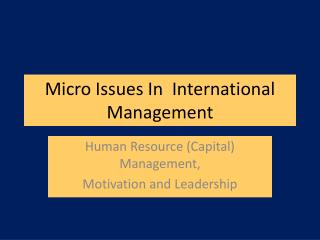Micro Issues In International Management