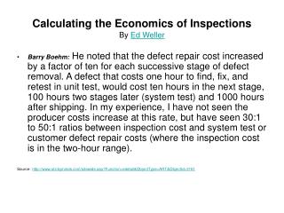 Calculating the Economics of Inspections By Ed Weller