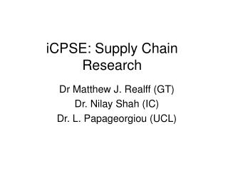 iCPSE: Supply Chain Research