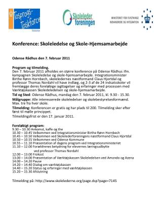 Konference: Skoleledelse og Skole-Hjemsamarbejde Odense Rådhus den 7. februar 2011