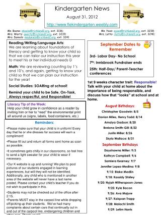 Kindergarten News August 31, 2012 flekindergarten.weebly