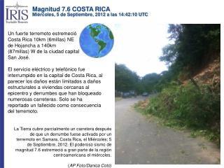 Un fuerte terremoto estremeció Costa Rica 10km (6millas) NE de Hojancha a 140km
