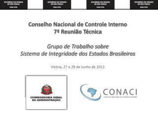 Conselho Nacional de Controle Interno 7ª Reunião Técnica Grupo de Trabalho sobre