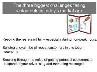 The three biggest challenges facing restaurants in today’s market are: