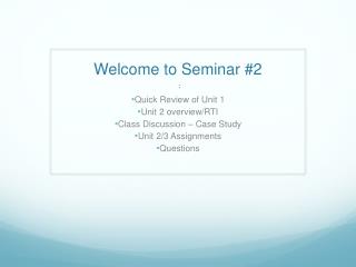 Welcome to Seminar #2