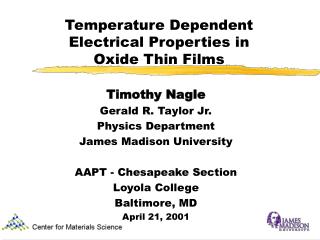 Temperature Dependent Electrical Properties in Oxide Thin Films