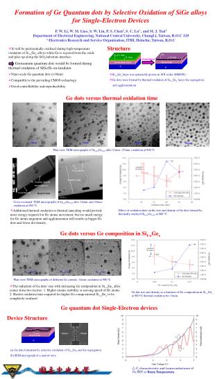 Formation of Ge Quantum dots by Selective Oxidation of SiGe alloys for Single-Electron Devices