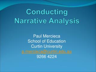 Conducting Narrative Analysis
