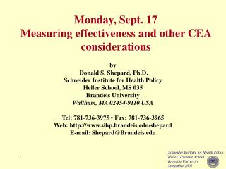 Monday, Sept. 17 Measuring effectiveness and other CEA considerations