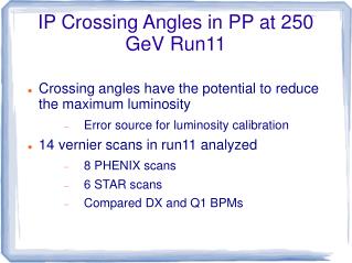 IP Crossing Angles in PP at 250 GeV Run11