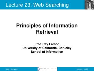 Lecture 23: Web Searching