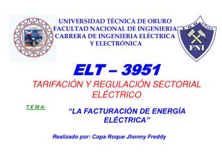 ELT – 3951 TARIFACIÓN Y REGULACIÓN SECTORIAL ELÉCTRICO