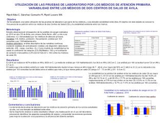 UTILIZACIÓN DE LAS PRUEBAS DE LABORATORIO POR LOS MÉDICOS DE ATENCIÓN PRIMARIA.
