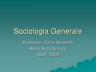 Sociologia Generale