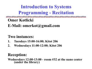 Introduction to Systems Programming - Recitation