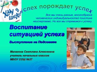 Воспитание ситуацией успеха Выступление на Педсовете