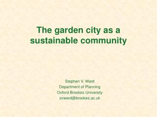 The garden city as a sustainable community