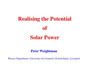 Realising the Potential of Solar Power