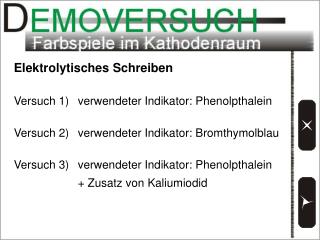 Elektrolytisches Schreiben Versuch 1)	verwendeter Indikator: Phenolpthalein