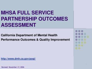 MHSA FULL SERVICE PARTNERSHIP OUTCOMES ASSESSMENT