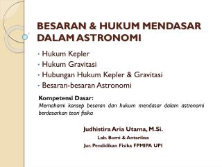 BESARAN &amp; HUKUM MENDASAR DALAM ASTRONOMI