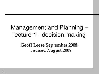 Management and Planning – lecture 1 - decision-making