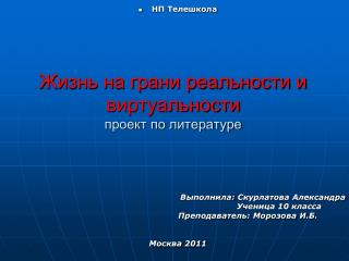 Жизнь на грани реальности и виртуальности проект по литературе