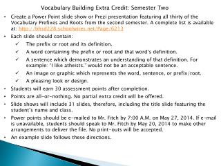 Vocabulary Building Extra Credit: Semester Two