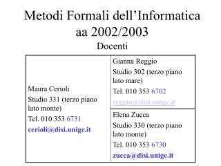 Metodi Formali dell’Informatica aa 2002/2003