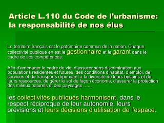 Article L.110 du Code de l’urbanisme: la responsabilité de nos élus