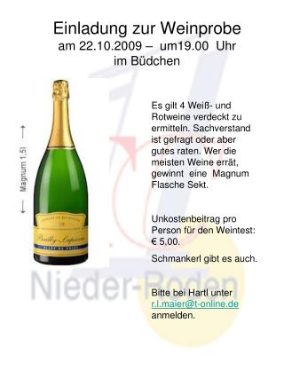 Einladung zur Weinprobe am 22.10.2009 – um19.00 Uhr im Büdchen