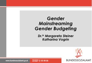 Gender Mainstreaming Gender Budgeting Dr. in Margareta Steiner Katharina Vogrin