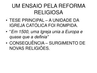 UM ENSAIO PELA REFORMA RELIGIOSA