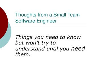 Thoughts from a Small Team Software Engineer