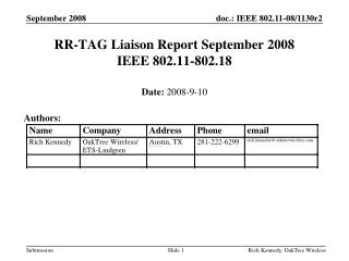 RR-TAG Liaison Report September 2008 IEEE 802.11-802.18