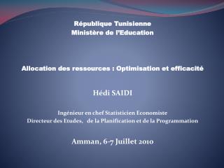 République Tunisienne Ministère de l’Education
