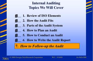 Internal Auditing Topics We Will Cover