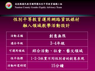 性別平等教育運用網路資訊媒材 融入領域教學活動設計