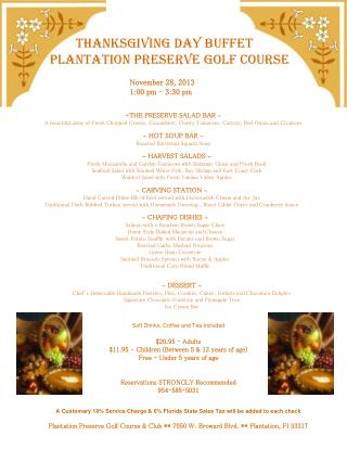 Thanksgiving Day Buffet Plantation Preserve Golf Course