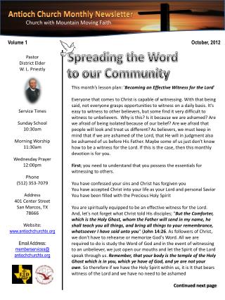 Antioch Church Monthly Newsletter